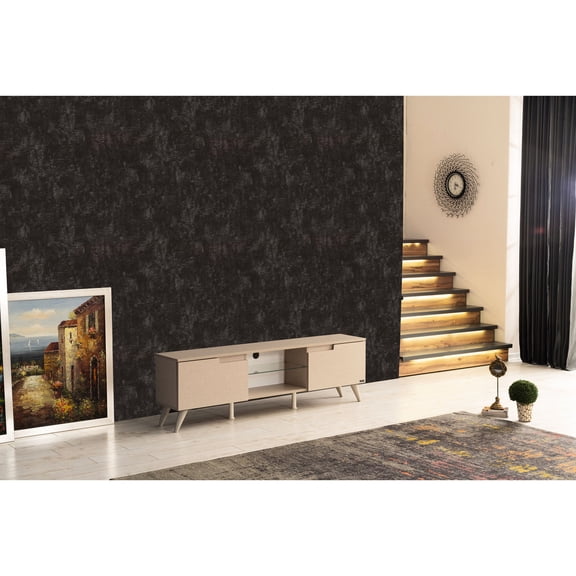 67-inch Beige TV Stand of Solid Wood / Offer a Functional TV Placement Solution