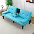 thumbnail image 1 of 67 inch Futon Sofa Bed Faux Leather Couch Modern Convertible Folding Recliner with 2 Cup Holders for Living Room,Bedroom,Blue, 1 of 7