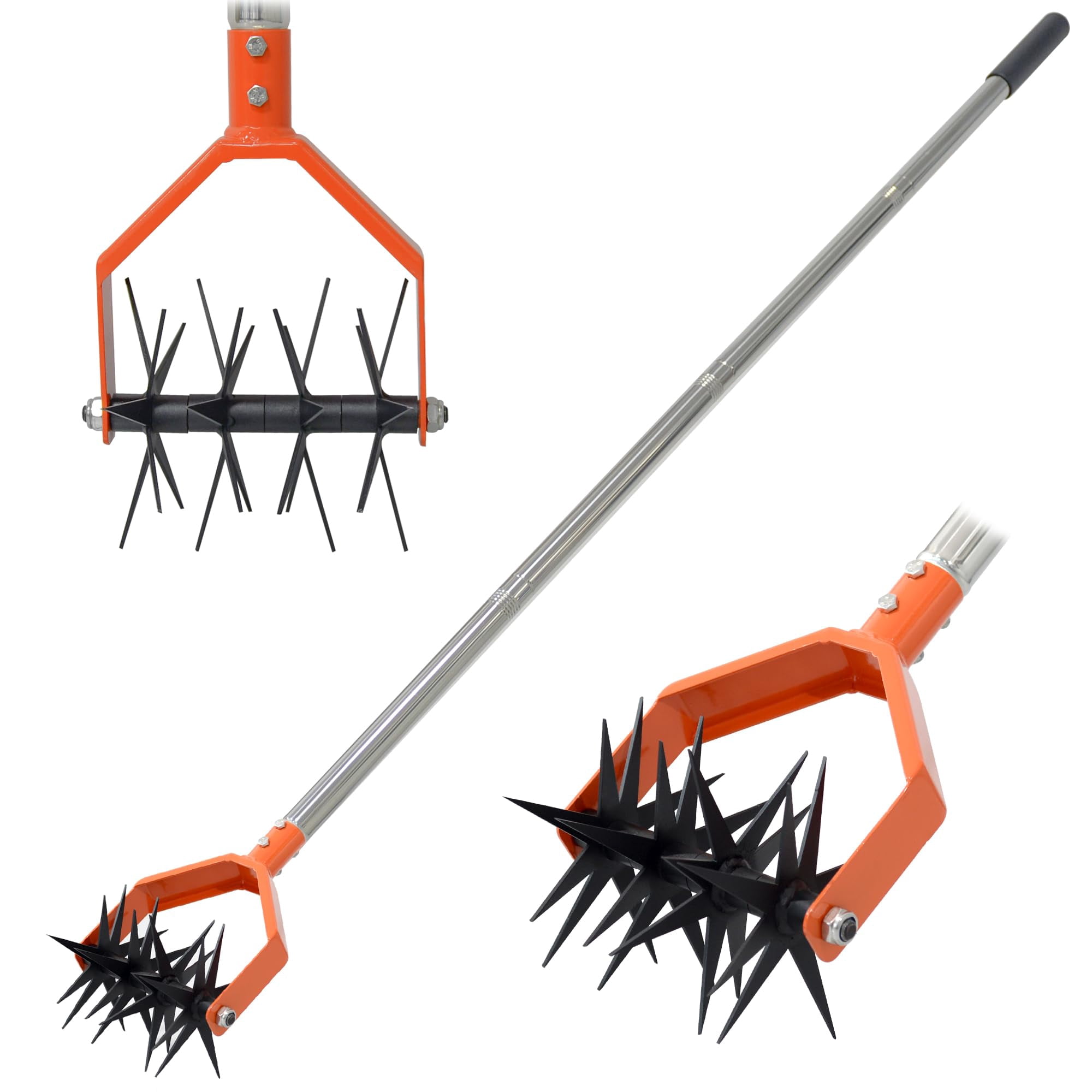 67-inch Garden Cultivator With Tempered Spring Steel Tines  Adjustable Stainless Handle Manual Rotary Design For Soil Loosening