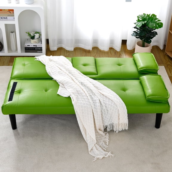 67-inch Green PVC Multi-Functional Sofa Bed with Foldable Coffee Table & Cup Holder – Convert Living Space to Guest Room Easily