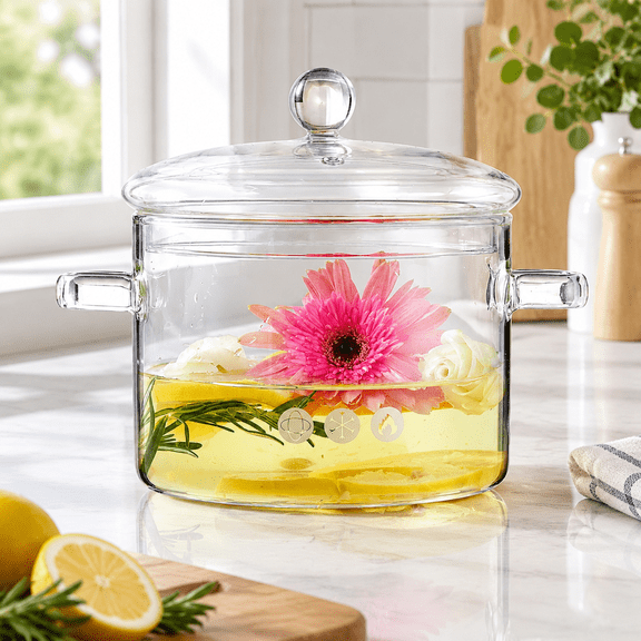 67 oz Glass Simmer Pot with Lid, Stovetop Safe Cookware for Cooking