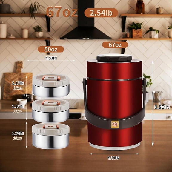 67 oz Stainless Steel Vacuum Insulated Food Jar with 3 Tier Bento Containers
