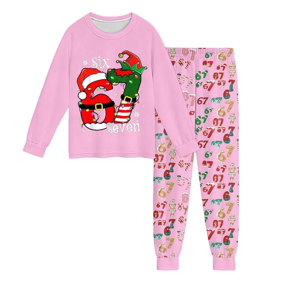 67 shirt B'oys Themed Long Sleeve Pajama Cozy Holiday Print Loungewear For K'ids Festive Family Sleepwear Outfit Soft Two Piece Pajamas