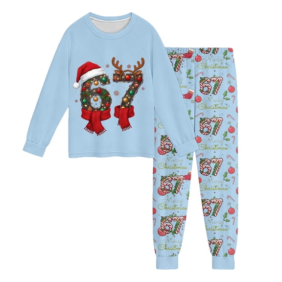 67 shirt B'oys Themed Long Sleeve Pajama Cozy Holiday Print Loungewear For K'ids Festive Nightwear Outfit Soft Blend Sleepwear Two Piece Pajamas For C'hildren Comfortable Homewear