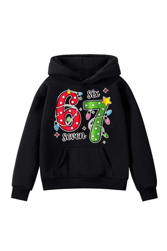 67 shirt Cartoon Print G'irls Hooded Sweatshirt Long Sleeve Pocket Pullover Soft Casual Outerwear For K'ids Youth