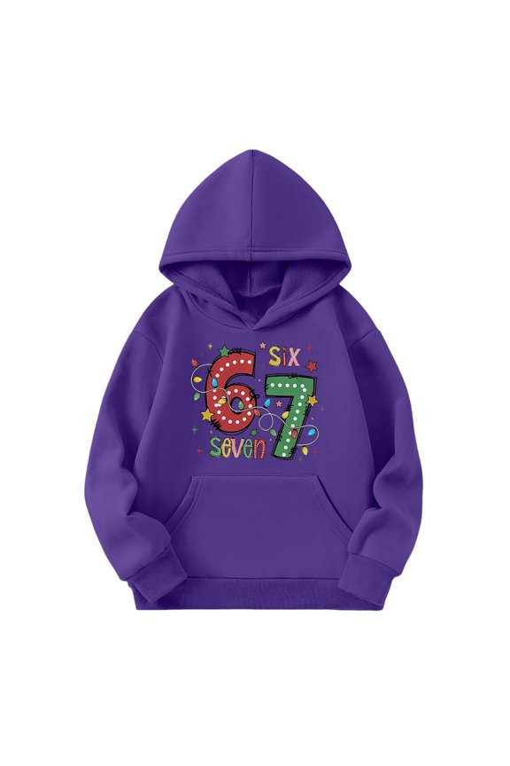 67 shirt Cartoon Print G'irls Hooded Sweatshirt Long Sleeve Pocket Pullover Soft Casual Outerwear For K'ids Youth