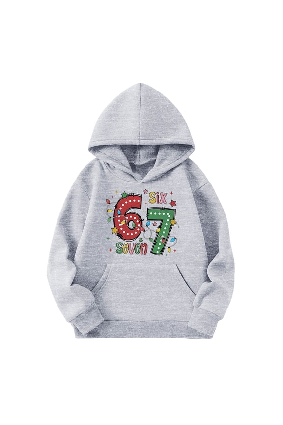 67 shirt Cartoon Print G'irls Hooded Sweatshirt Long Sleeve Pocket Pullover Soft Casual Outerwear For K'ids Youth