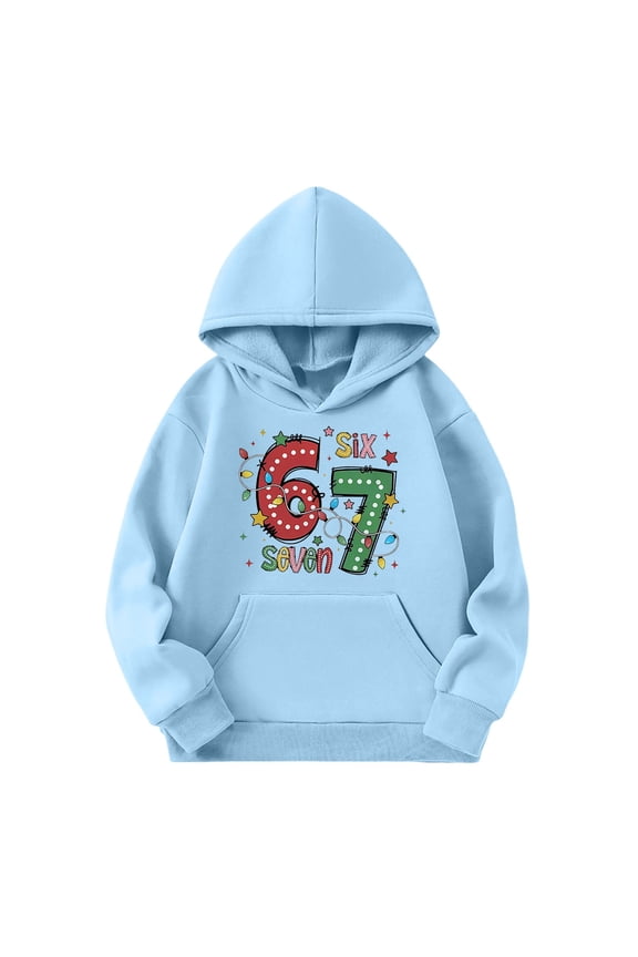 67 shirt Cartoon Print G'irls Hooded Sweatshirt Long Sleeve Pocket Pullover Soft Casual Outerwear For K'ids Youth