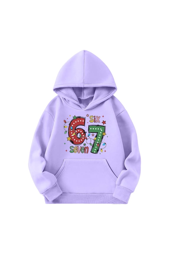 67 shirt Cartoon Print G'irls Hooded Sweatshirt Long Sleeve Pocket Pullover Soft Casual Outerwear For K'ids Youth