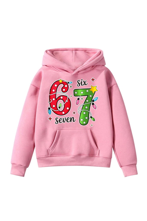 67 shirt Cartoon Print G'irls Hooded Sweatshirt Long Sleeve Pocket Pullover Soft Casual Outerwear For K'ids Youth