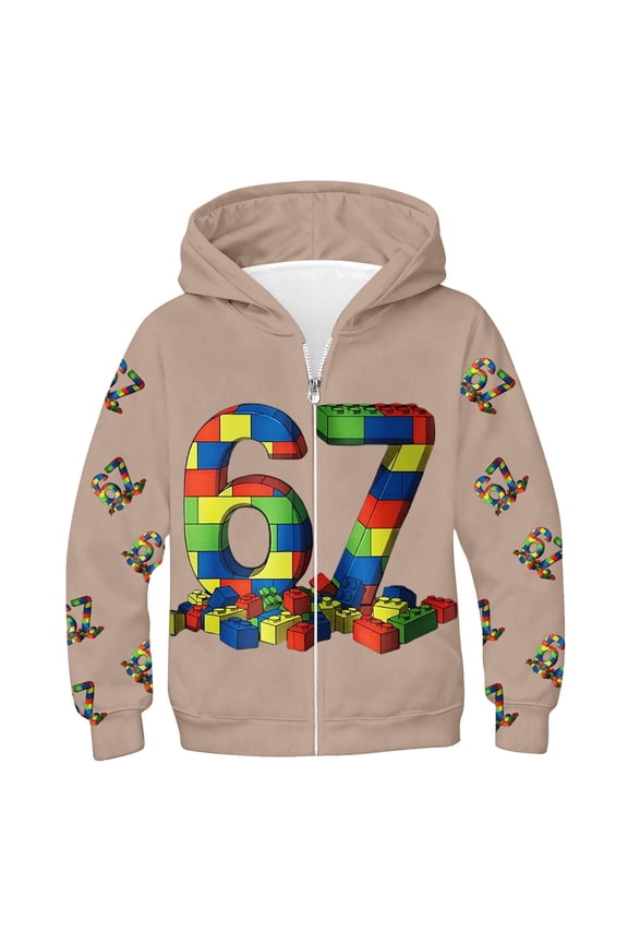67 shirt G'irls Cartoon Graphic Zip Up Hoodie Long Sleeve Pullover Jacket With Anime Print For K'ids Casual Wear And Outdoor Activities