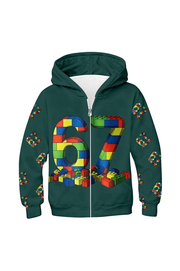 67 shirt G'irls Cartoon Graphic Zip Up Hoodie Long Sleeve Pullover Jacket With Anime Print For K'ids Casual Wear And Outdoor Activities