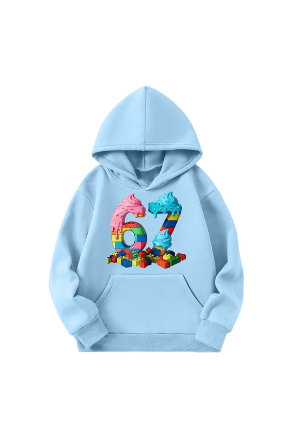 67 shirt G'irls Cartoon Ice Print Hooded Sweatshirt Long Sleeve Pocket Pullover Casual Athletic Hoodie Outerwear