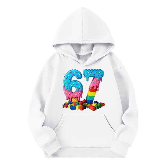67 shirt G'irls Cartoon Ice Print Hooded Sweatshirt Long Sleeve Pocket Pullover Casual Outerwear