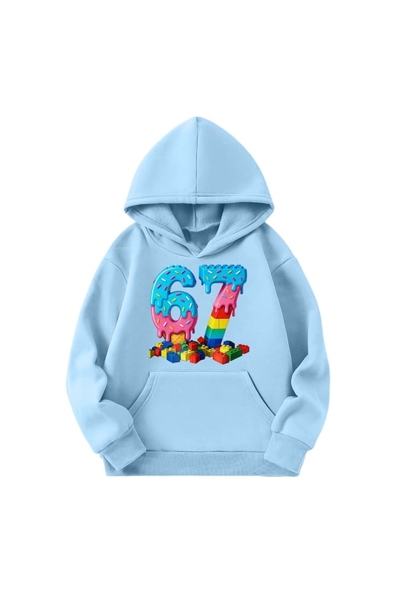 67 shirt G'irls Cartoon Ice Print Hooded Sweatshirt Long Sleeve Pocket Pullover Casual Outerwear