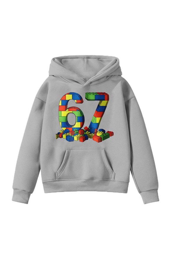 67 shirt G'irls Cartoon Print Hooded Sweatshirt Long Sleeve Pocket Pullover Outerwear Casual Athletic Hoodie For K'ids