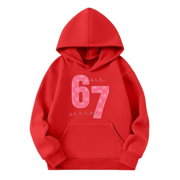67 shirt G'irls Cartoon Print Hooded Sweatshirt Long Sleeve Pocket Pullover Outerwear Casual Athletic Hoodie For K'ids