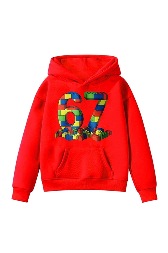 67 shirt G'irls Cartoon Print Hooded Sweatshirt Long Sleeve Pocket Pullover Outerwear Casual Athletic Hoodie For K'ids