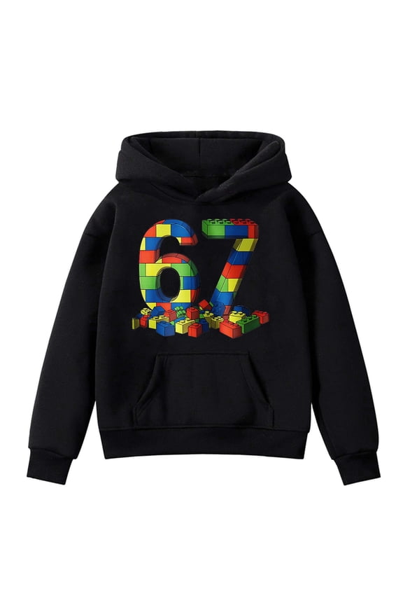 67 shirt G'irls Cartoon Print Hooded Sweatshirt Long Sleeve Pocket Pullover Outerwear Casual Athletic Hoodie For K'ids