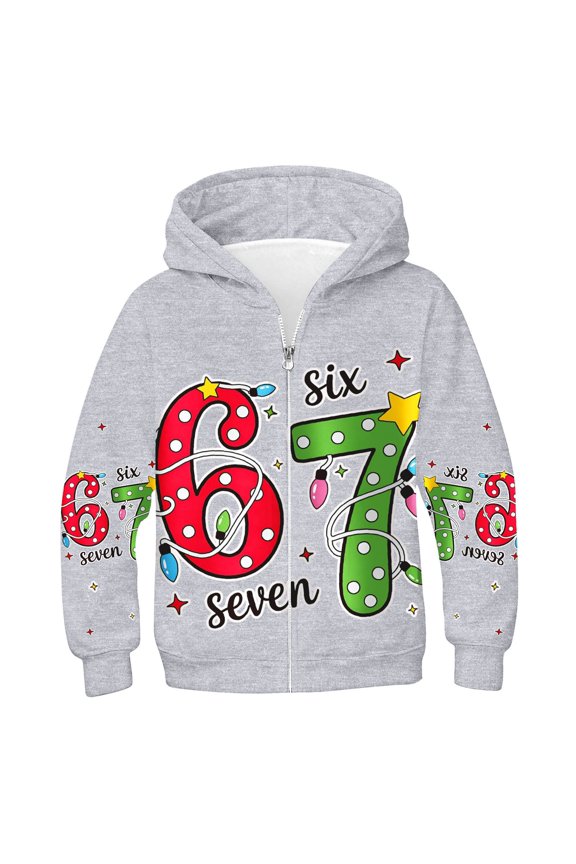 67 shirt G'irls Cartoon Print Hooded Zip Up Jacket Long Sleeve Athletic Outerwear For K'ids Casual Warm Lined Coat