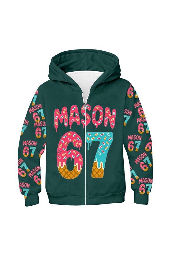 67 shirt G'irls Cartoon Print Hooded Zip Up Jacket Long Sleeve Athletic Outerwear For K'ids Casual Warm Lined Coat