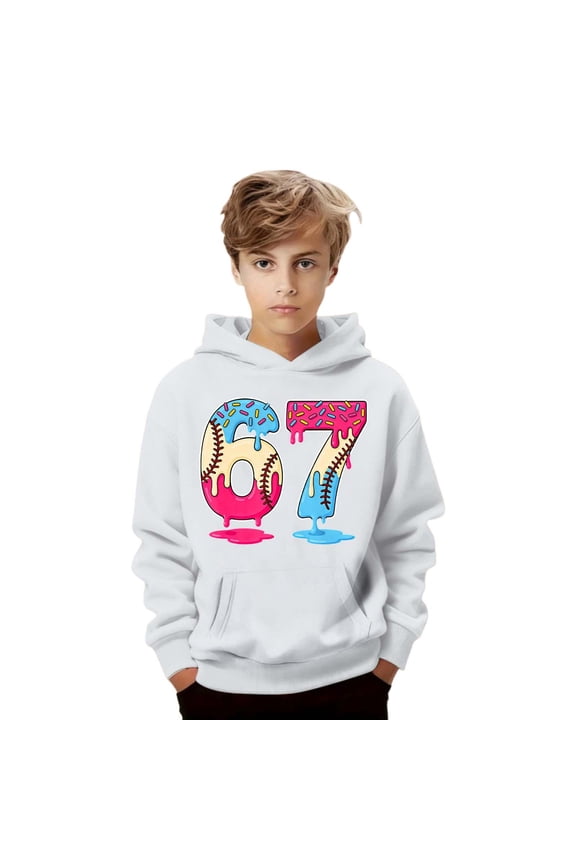 67 shirt G'irls Casual Print Long Sleeve Crewneck Pullover Sweatshirt Soft Hoodie For Everyday Wear And Play