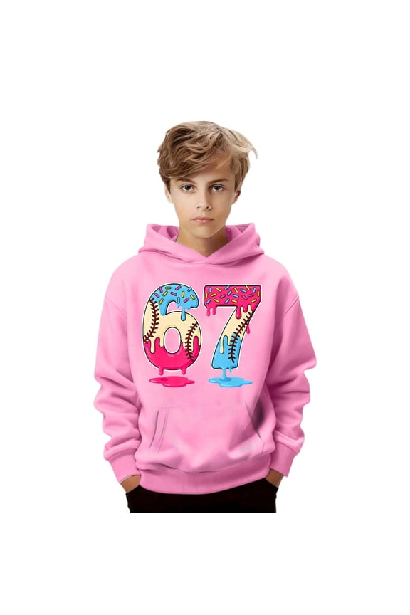 67 shirt G'irls Casual Print Long Sleeve Crewneck Pullover Sweatshirt Soft Hoodie For Everyday Wear And Play