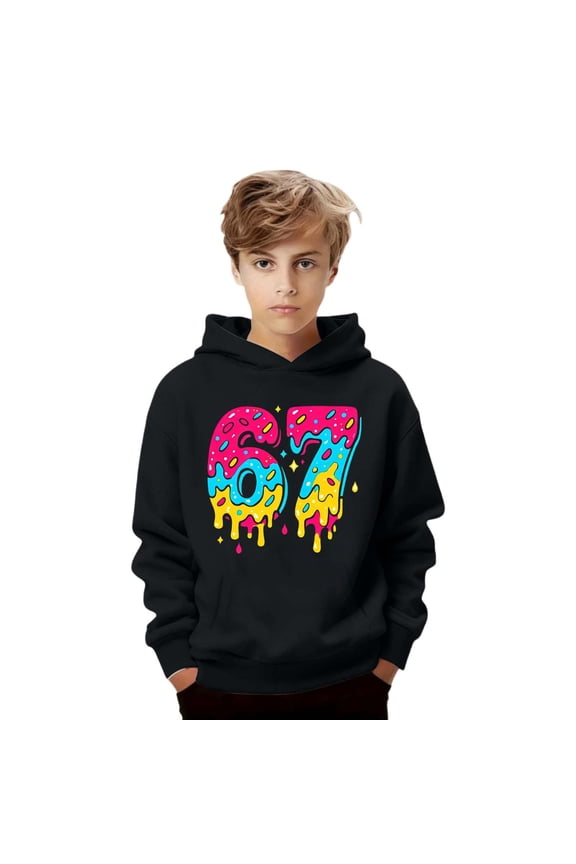 67 shirt G'irls Casual Print Long Sleeve Crewneck Pullover Sweatshirt Soft Hoodie For Everyday Wear