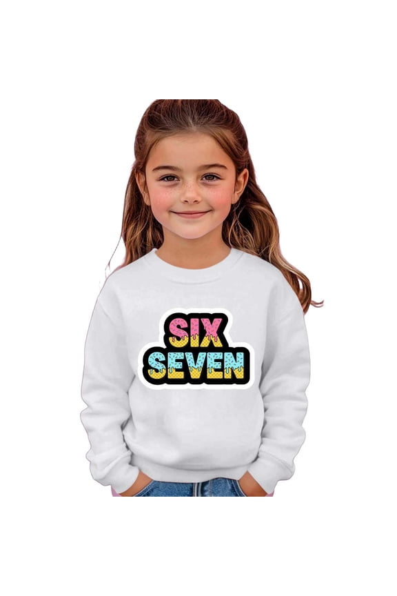 67 shirt G'irls Casual Print Long Sleeve Crewneck Sweatshirt Pullover Top Soft Blend Comfortable Loungewear Activewear For Teens And Youth