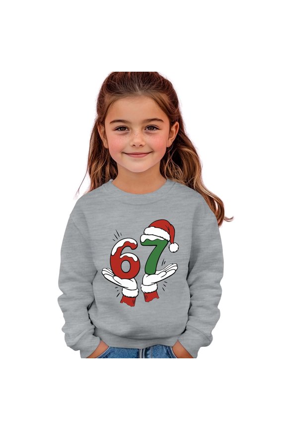 67 shirt G'irls Hoodies & Sweatshirts For Winter Casual Wear Round Neck Letter Print Pullover For K'ids Ages 2 13 Outdoor Activities And Daily Comfort
