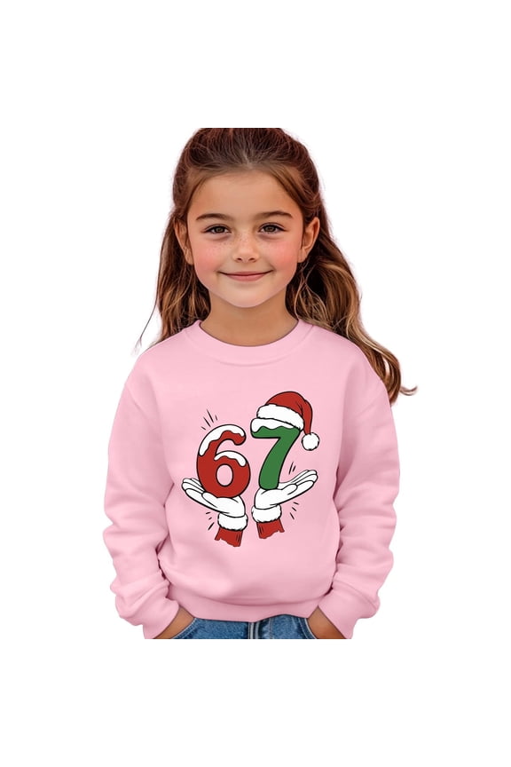 67 shirt G'irls Hoodies & Sweatshirts For Winter Casual Wear Round Neck Letter Print Pullover For K'ids Ages 2 13 Outdoor Activities And Daily Comfort