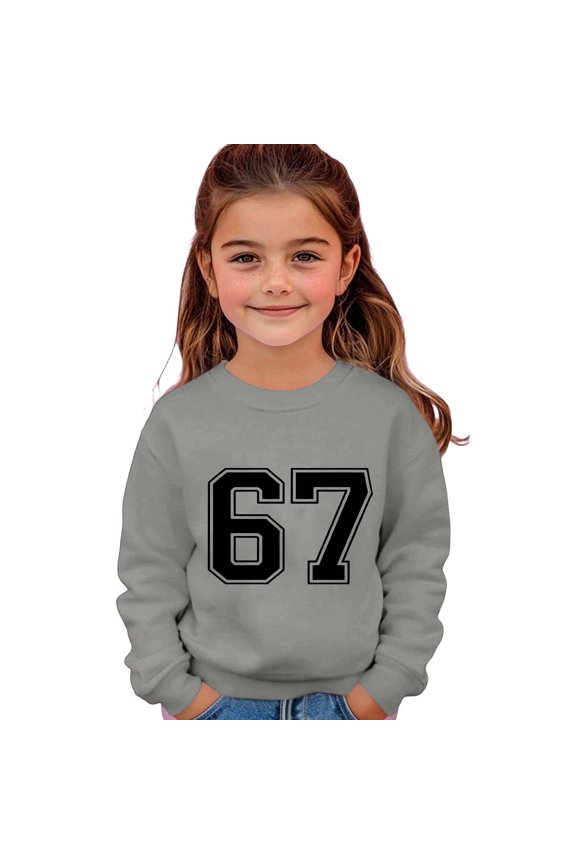 67 shirt G'irls Long Sleeve Crewneck Sweatshirt Casual Printed Pullover Hoodie Soft Blend Comfortable K'ids Athletic Wear For Everyday Play And School Activities