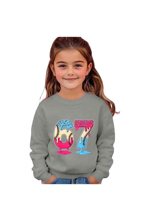 67 shirt G'irls Long Sleeve Crewneck Sweatshirt Casual Printed Pullover Hoodie Soft Blend Comfortable K'ids Athletic Wear For Everyday Play And School Activities