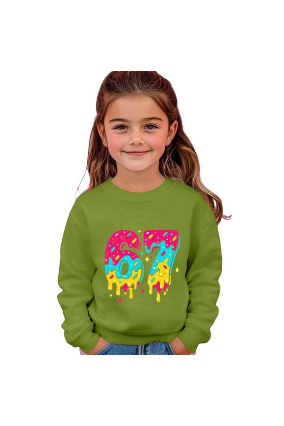 67 shirt G'irls Long Sleeve Crewneck Sweatshirt Casual Printed Pullover Hoodie Soft Blend Comfortable K'ids Athletic Wear For Everyday Play And School Activities