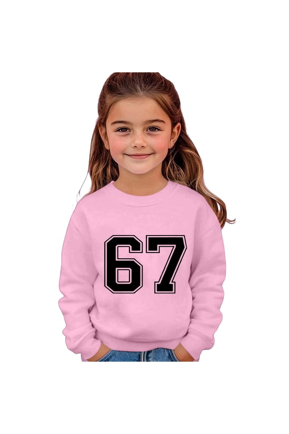 67 shirt G'irls Long Sleeve Crewneck Sweatshirt Casual Printed Pullover Hoodie Soft Blend Comfortable K'ids Athletic Wear For Everyday Play And School Activities