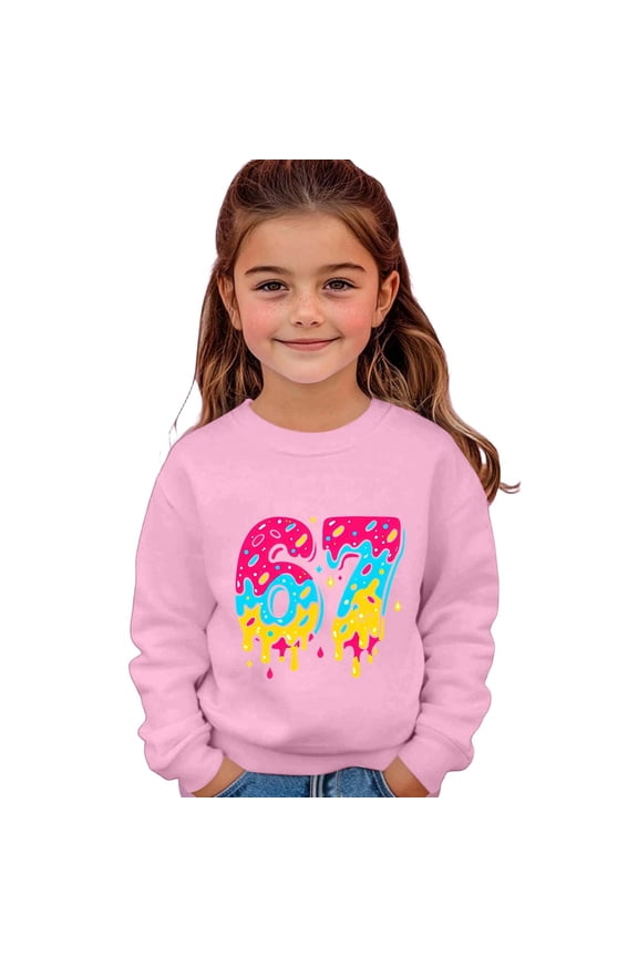 67 shirt G'irls Long Sleeve Crewneck Sweatshirt Casual Printed Pullover Hoodie Soft Blend Comfortable K'ids Athletic Wear For Everyday Play And School Activities