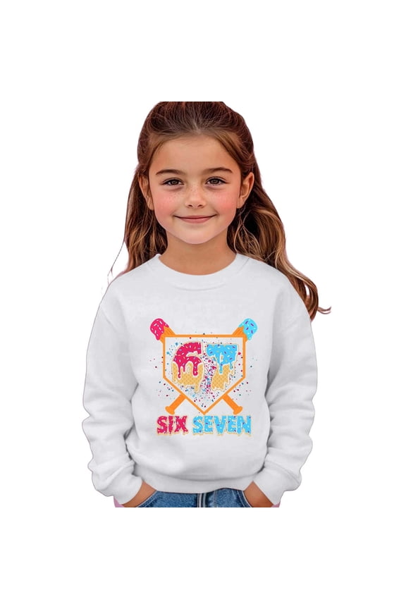 67 shirt G'irls Long Sleeve Crewneck Sweatshirt Casual Printed Pullover Hoodie Soft Blend Comfortable K'ids Athletic Wear For Everyday Play And School Activities