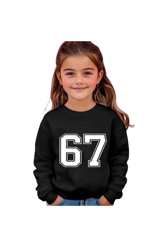 67 shirt G'irls Long Sleeve Crewneck Sweatshirt Casual Printed Pullover Hoodie Soft Blend Comfortable K'ids Athletic Wear For Everyday Play And School Activities