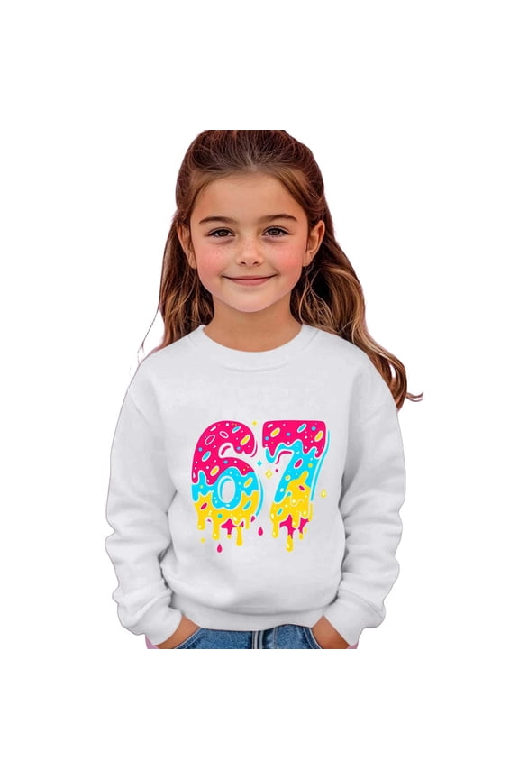 67 shirt G'irls Long Sleeve Crewneck Sweatshirt Casual Printed Pullover Hoodie Soft Blend Comfortable K'ids Athletic Wear For Everyday Play And School Activities
