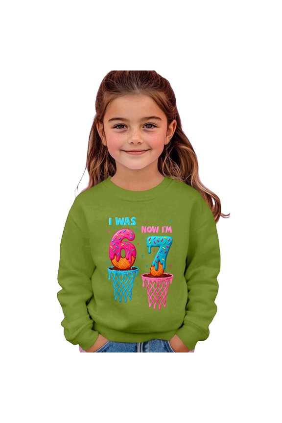 67 shirt G'irls Long Sleeve Crewneck Sweatshirt Casual Printed Pullover Hoodie Soft Blend Comfortable K'ids Athletic Wear For Everyday Play And School Activities