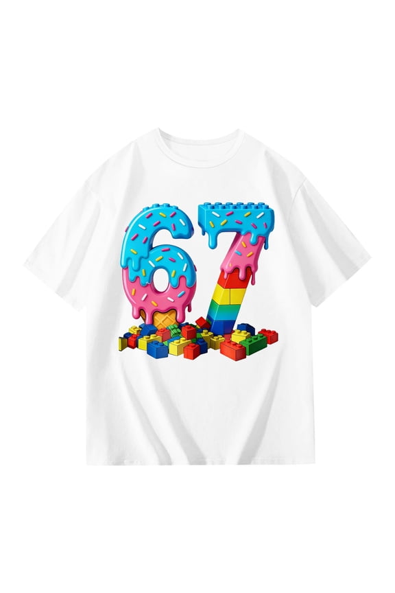 67 shirt G'irls Summer Short Sleeve T Shirt Cute Cartoon Ice Print Casual Top For K'ids Playful Graphic Tee Soft Blend Comfortable Daily Wear