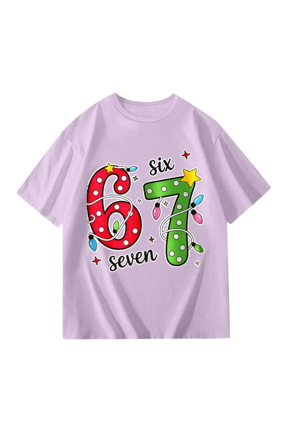 67 shirt G'irls Summer Short Sleeve T Shirt Cute Cartoon Number Print Casual Top Tee Shirt For K'ids Youth