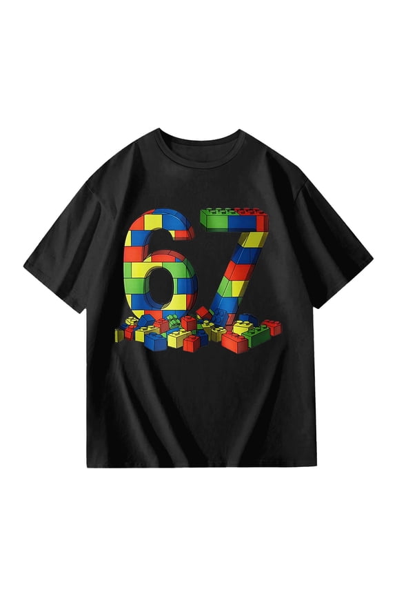 67 shirt G'irls Summer Short Sleeve T Shirt Cute Cartoon Number Print Casual Top Tee Shirt For K'ids Youth