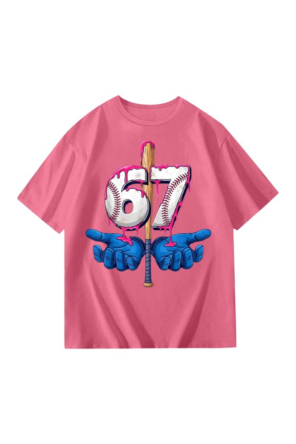 67 shirt G'irls Summer Short Sleeve T Shirt Cute Cartoon Number Print Casual Top Tee Shirt For K'ids Youth