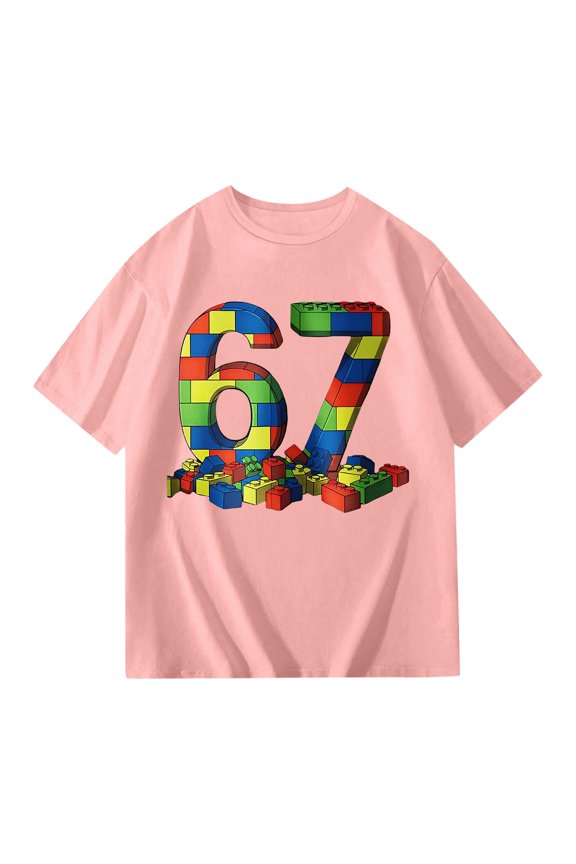 67 shirt G'irls Summer Short Sleeve T Shirt Cute Cartoon Number Print Casual Top Tee Shirt For K'ids Youth