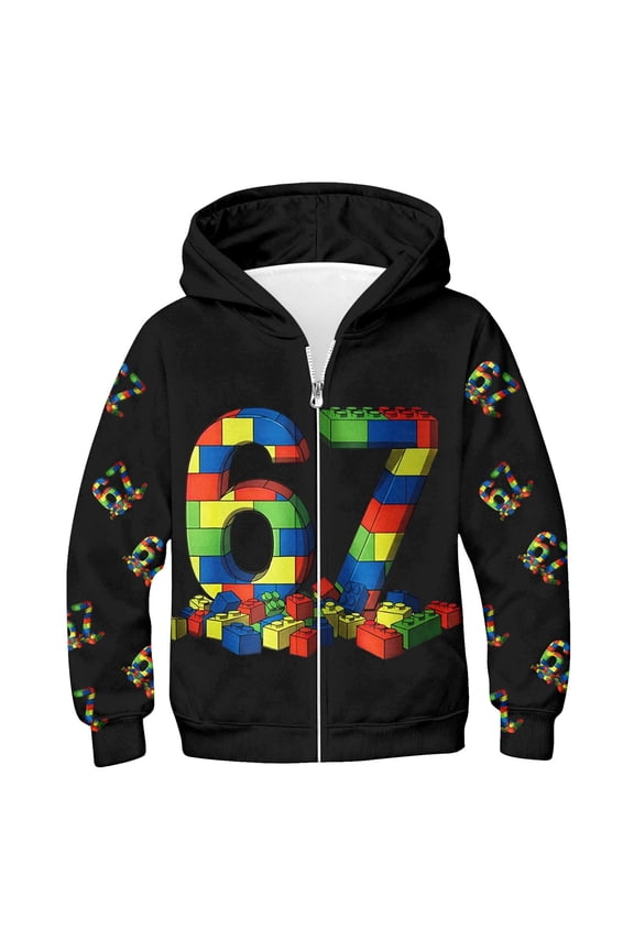 67 shirt G'irls Winter Hooded Jacket With Cartoon Print Long Sleeve Zip Up Outerwear For K'ids Soft Lined Athletic Coat For Cold Weather Playful Graphic Pullover Windbreaker