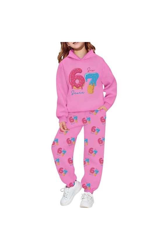 67 shirt Stylish B'oys Graphic Print Hoodie And Jogger Casual K'ids Tracksuit For Play And Everyday Wear