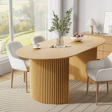 67"x33.5"x30" Modern Oak Wood Dining Table Large Oval Dining Room Tables,Oak Color