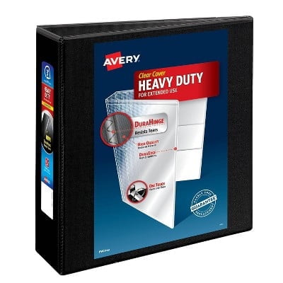 670 Sheet 3" Heavy Duty Non Stick View Ring Binder Black: 3 Inch D-Ring, Polypropylene, 4 Pockets, Clear Hard Cover