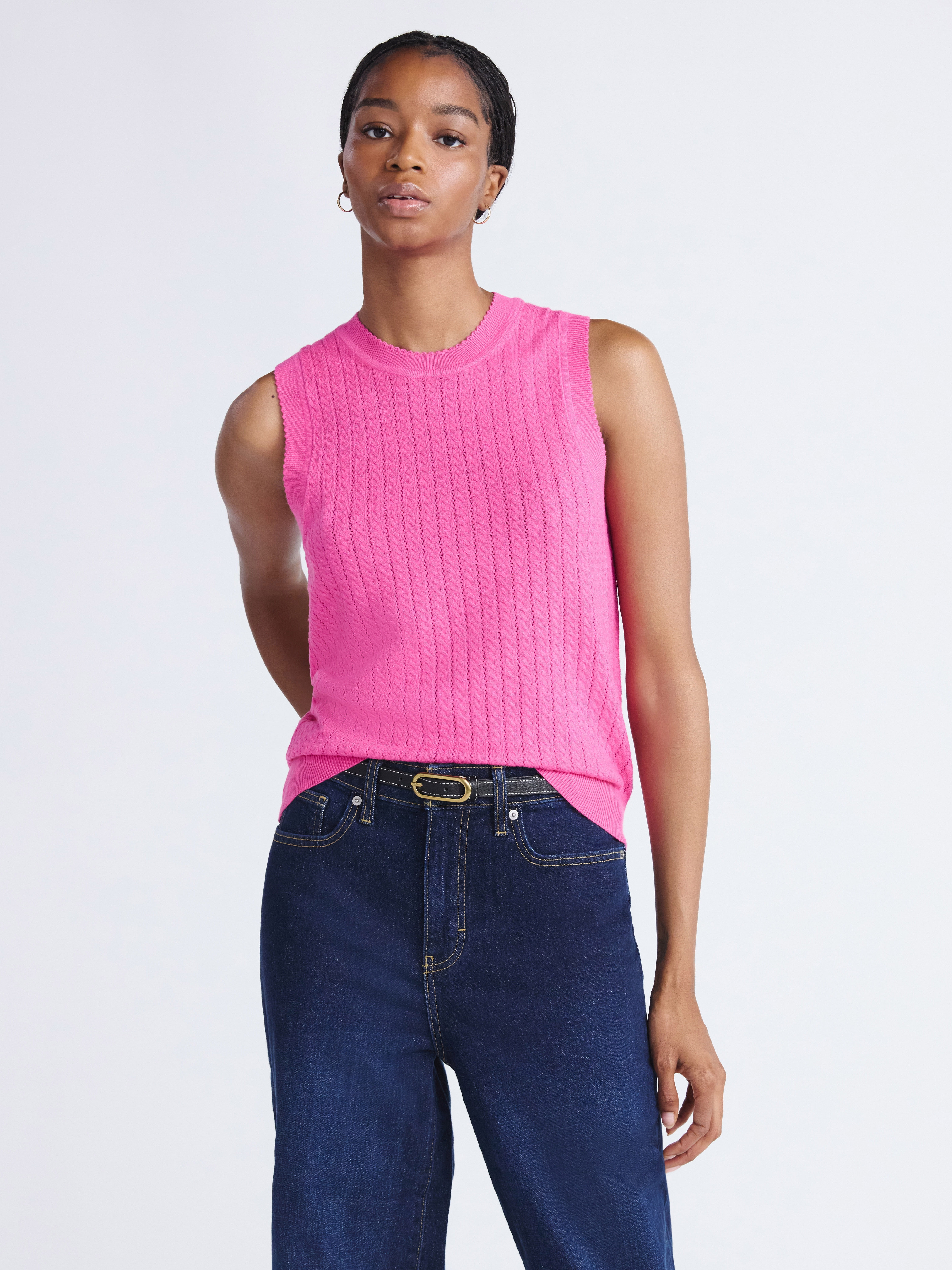 Free Assembly Women's Cozy Yarn Cable Sweater Shell, Sizes XS-XXL